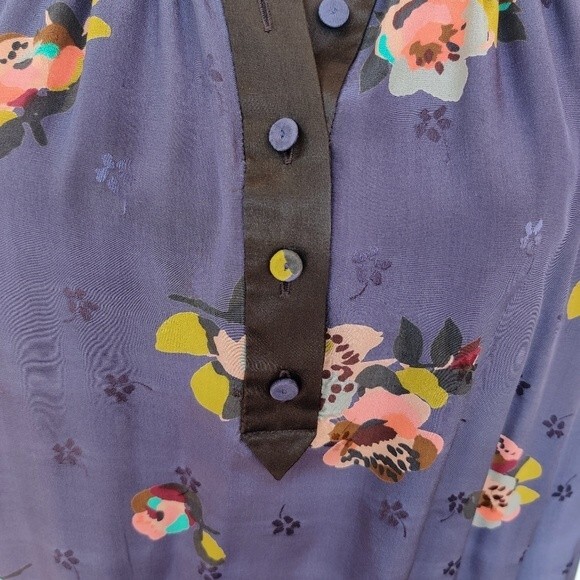 Rebecca Taylor Purple Silk Floral Shirt Long Sleeve Size 10 - Picture 4 of 11